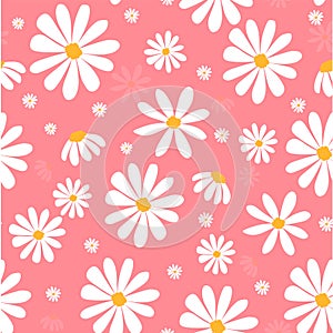 White daisy flowers on pink pastel pattern seamless background