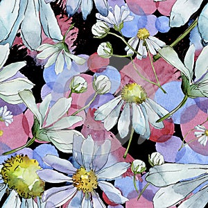 White daisy. Seamless background pattern. Fabric wallpaper print texture.
