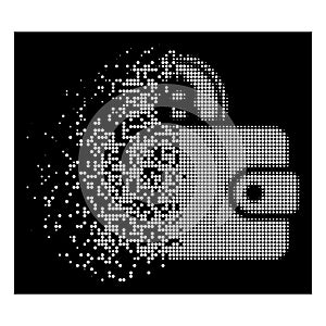 White Damaged Pixelated Halftone Bitcoin Billfold Icon