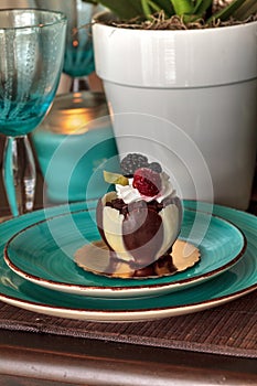 White and dark chocolate mousse dessert