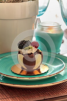 White and dark chocolate mousse dessert