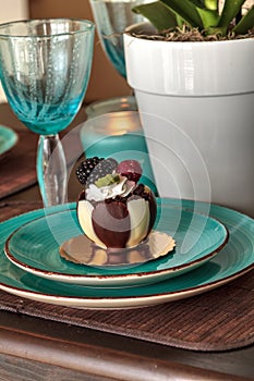 White and dark chocolate mousse dessert