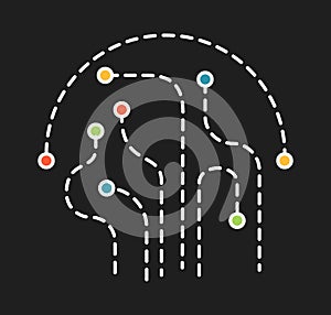 White dash roads route collection with colored station points , city transport way vector illustration. Set of trains ways with