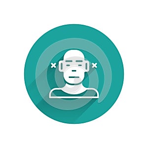 White Deafness icon isolated with long shadow. Deaf symbol. Hearing impairment. Green circle button. Vector