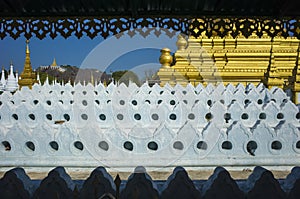 White decoration walls of Sanda Muni Pagoda in Mandalay, Myanmar