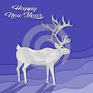 White deer cartoon animal reindeer flat blue background christmas greeting card
