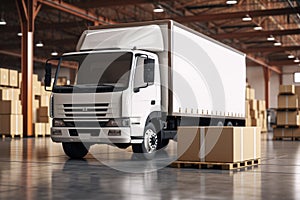 white delivery truck side view cargo truck advertising Generative AI