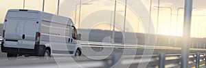 White delivery van driving 3d render
