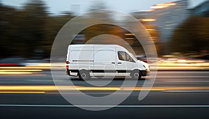 White delivery van on highway road.