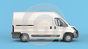 White Delivery Van Icon 3d render on blue gradient