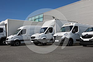 White Delivery van transportation truck park