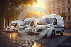 White delivery vans parked on a city street