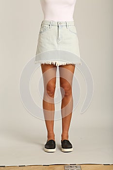 White Denim Mini Skirt with white background