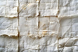 White Denim Patchwork Quilt Fabric with Scrappy Textured Design: A Detailed Close-Up. Concept