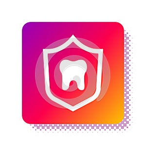 White Dental protection icon isolated on white background. Tooth on shield logo. Square color button. Vector