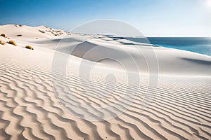 White desert on a clean beach with blue sky, Generative AI