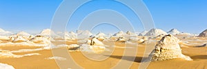 White Desert at Farafra in the Sahara of Egypt. Web banner in panoramic view