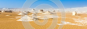 White Desert at Farafra in the Sahara of Egypt. Web banner in panoramic view