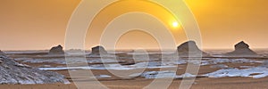 White Desert at Farafra in the Sahara of Egypt. Web banner in panoramic view