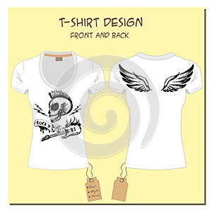 White design girl's T-shirts with wings, rock, skull, with the