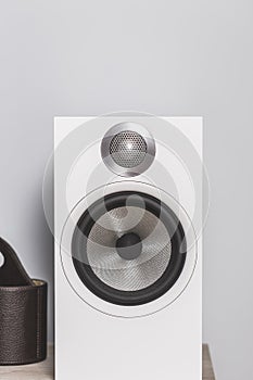 White design loudspeaker with aluminium woofer and tweet