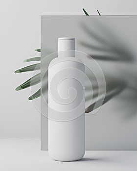 White design of natural cosmetic cream , serum, skincare blank bottle packaging with leaves herb, bio organic product
