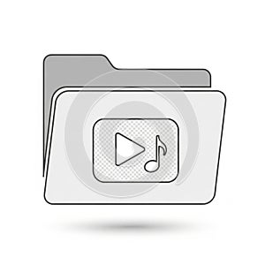 And white design with a transparent grid pattern on the play button