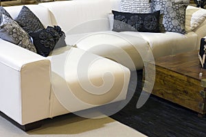 White designers lounge suite with cushions photo