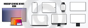 White desktop computer display screen smartphone tablet portable notebook or laptop and tv icon. Outline mockup