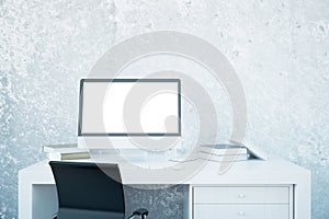 White desktop with empty computer