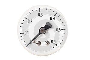 White dial of the pressure gauge. Point and scale of the measuring device