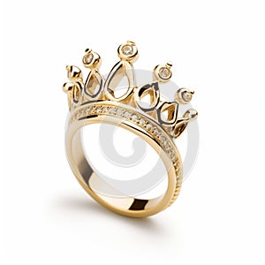 White Diamond Crown Ring - Symbolic Elements On White Background