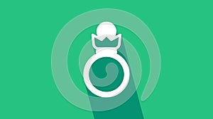 White Diamond engagement ring icon isolated on green background. 4K Video motion graphic animation