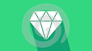 White Diamond icon isolated on green background. Jewelry symbol. Gem stone. 4K Video motion graphic animation