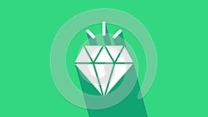 White Diamond icon isolated on green background. Jewelry symbol. Gem stone. 4K Video motion graphic animation