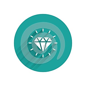 White Diamond icon isolated with long shadow background. Jewelry symbol. Gem stone. Green circle button. Vector