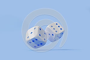 White Dice with Blue Dots Floating on Sky Blue