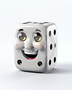 a white dice with a smiling face on it's side. generative ai