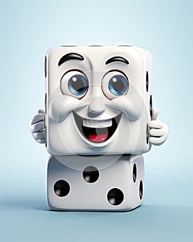 a white dice with a smiling face and two black dots on it. generative ai