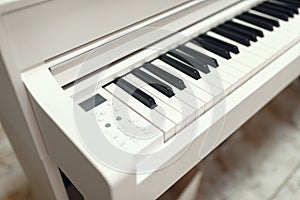 White digital piano in music store, nobody