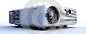 White Digital Projector With Glowing Lens On A White Background