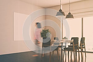 White dining room corner, poster blur