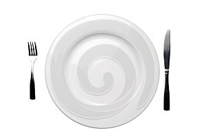 White dinner plate fork knife and clipping path
