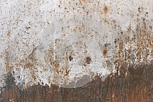 White dirty metal texture with abstract old brown pattern worn surface, peeling iron background