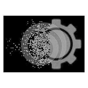 White Disappearing Pixel Halftone Gear Icon