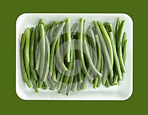 White Dish of Fresh Green String Bean Heap