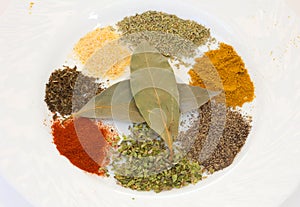 White dish with many spices