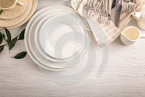 White dishes on table