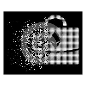 White Disintegrating Pixelated Halftone Ethereum Business Case Icon