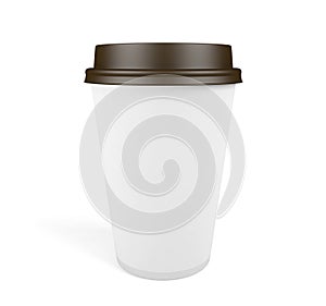 White disposable paper cup with lid isolated on white background